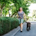 Picture of a woman walking her dog